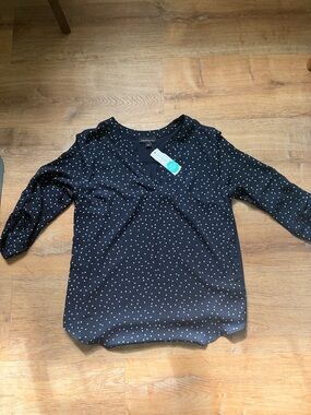 Fortune + Ivy Women’s Navy Polka Dot Blouse - 3/4 Sleeve